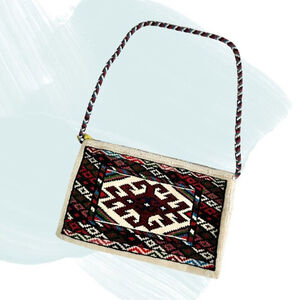 Vintage Handwoven Persian Rug Shoulder Bag – Ethnic Patterned Bohemian Statement